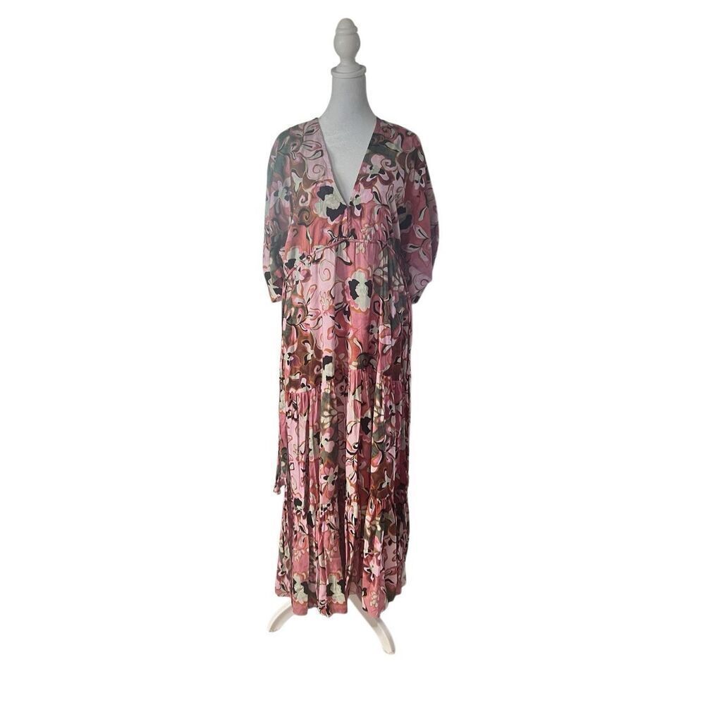 Misa Los Angeles Women's Multicolor YSA Deep V-Neck Tiered Maxi Dress XXS NWT